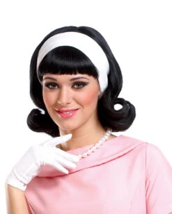 50s Perücke Schwarz Mit Haarband