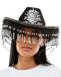Schwarzer Deluxe Cowboyhut Mit Schmucksteinen