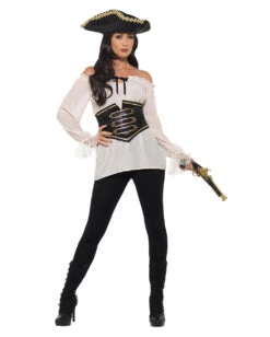 Deluxe Piratenbluse Mit Corsage -Spooky Fun Günstiges Geschäft deluxe piratenbluse mit spitze fuer damen seeraeuber braut kostuembluse piratin kostuemzubehoer 35802 2