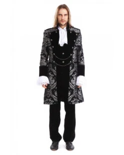 Gothic Aristokrat Herren Mantel Silber Schwarz -Spooky Fun Günstiges Geschäft gothic aristokrat herrenmantel silber schwarz gothic aristocrat mens coat gothic mantel 39103 2