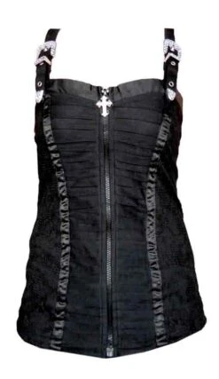 Spitzentop Mit Glitzerschnallen -Spooky Fun Günstiges Geschäft gothic spitzen top mit schnallen gothic oberteil glitzer top go1902a