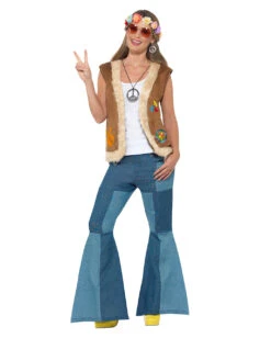 Hippie Weste Mit Kunstfell Und Print -Spooky Fun Günstiges Geschäft hippie weste mit kunstfell und print 60er jahre kostuemzubehoer 60s verkleidung fasching 35800 4