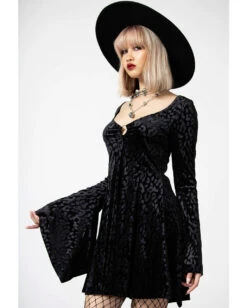 KILLSTAR Nightcall Langarm Kleid -Spooky Fun Günstiges Geschäft killstar nightcall langarm kleid killstar nightcall longsleeve dress gothic kleid leo print gothic fashion 53344 2