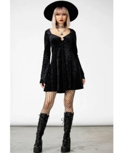 KILLSTAR Nightcall Langarm Kleid -Spooky Fun Günstiges Geschäft killstar nightcall langarm kleid killstar nightcall longsleeve dress gothic kleid leo print gothic fashion 53344 4