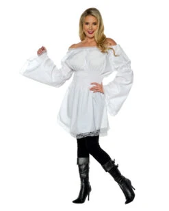 Longshirt Rüschenbluse Weiß