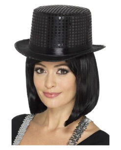 Pailletten Zylinder Schwarz -Spooky Fun Günstiges Geschäft pailetten zylinder schwarz pailletten hut fuer fasching schwarzer zylinder mit pailetten 28247 2