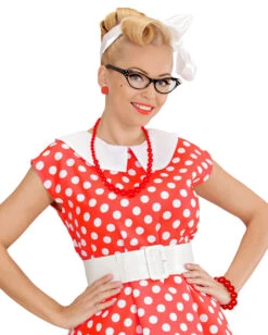 Rote Kunststoff Perlenkette -Spooky Fun Günstiges Geschäft rote kunststoff perlenkette kostuemschmuck red plastic pearl necklace 17167 02