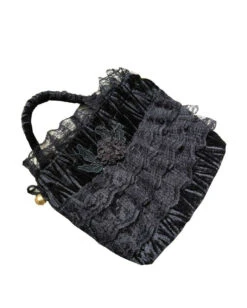 Samtbeutel Mit Spitze Schwarz -Spooky Fun Günstiges Geschäft schwarze samttasche mit spitze gothic handtasche gothic accessoire 660159 03
