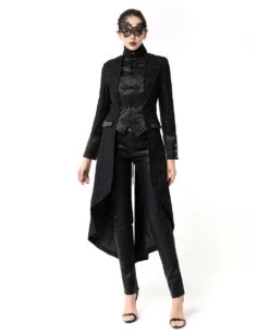 Schwarzer Gothic Damen-Langmantel Mit Spitze -Spooky Fun Günstiges Geschäft schwarzer gothic damen langmantel black gothic long coat for woman gothic kleidung 54558 02