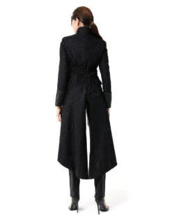 Schwarzer Gothic Damen-Langmantel Mit Spitze -Spooky Fun Günstiges Geschäft schwarzer gothic damen langmantel black gothic long coat for woman gothic kleidung 54558 03