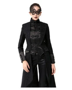 Schwarzer Gothic Damen-Langmantel Mit Spitze -Spooky Fun Günstiges Geschäft schwarzer gothic damen langmantel black gothic long coat for woman gothic kleidung 54558 04
