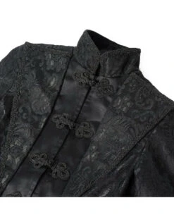 Schwarzer Gothic Damen-Langmantel Mit Spitze -Spooky Fun Günstiges Geschäft schwarzer gothic damen langmantel black gothic long coat for woman gothic kleidung 54558 05