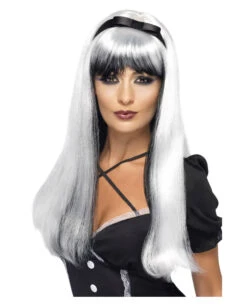 Cosplay Hexe Perücke Silber/schwarz