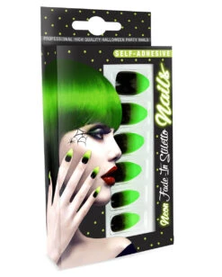Stileto Fingernägel Schwarz / Neongrün 12 St. -Spooky Fun Günstiges Geschäft stileto fingernaegel schwarz neongruen hexen fingernaegel stileto fingernails black neon green kostuemzubehoer 36692 03 2