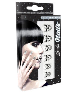 Totenkopf Fingernägel 12 St. -Spooky Fun Günstiges Geschäft totenschaedel fingernaegel schwarz weisse totenkopf fingernaegel skull fingernails self adhesiv 36693 03 1